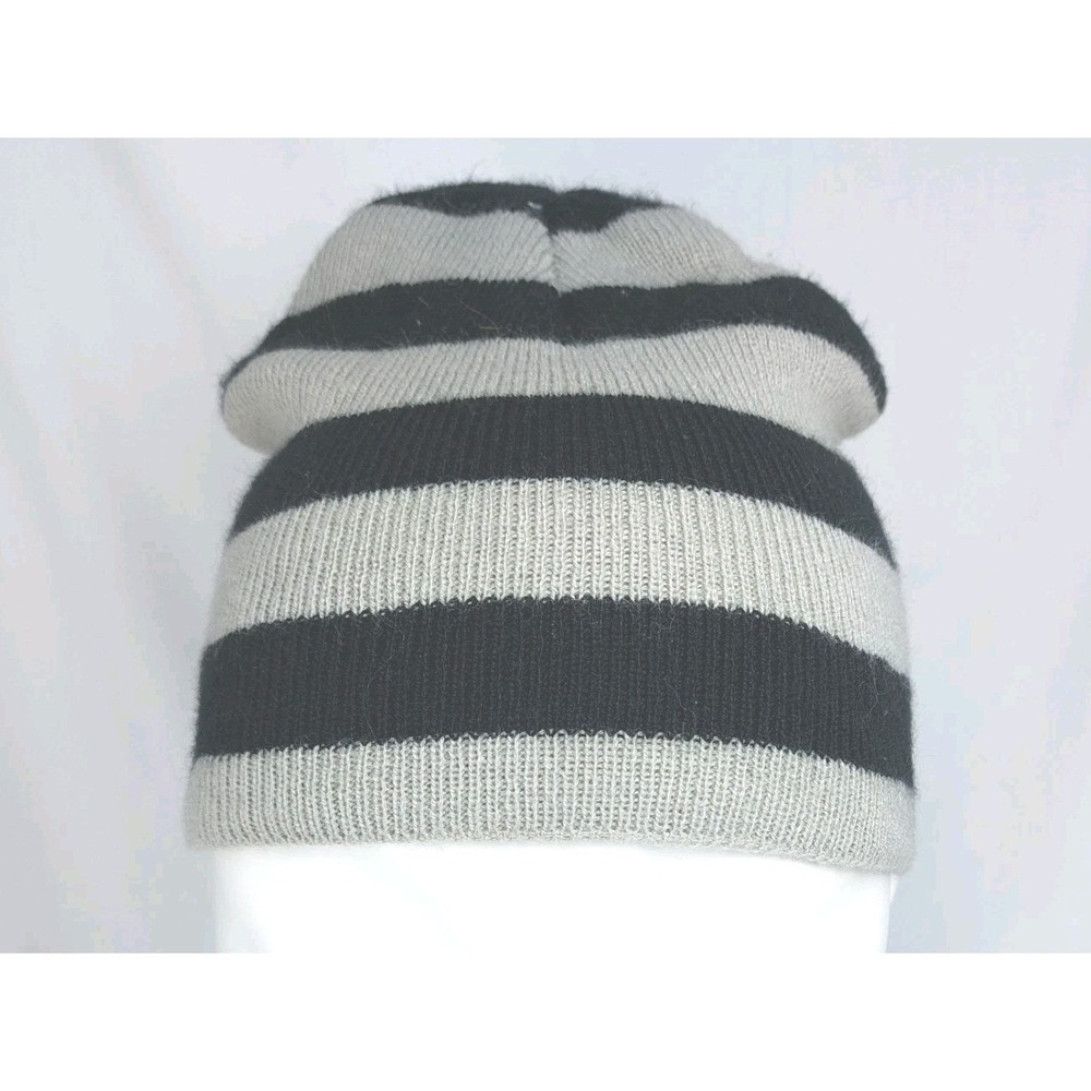 Gray & Black Striped Youth Knit Beanie Hat Youth One Size Fits Most Acrylic